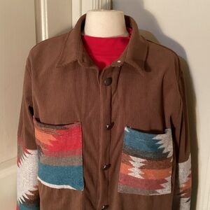 Women’s Print Corduroy Flannel Shacket Shirt XL. Oversized.
